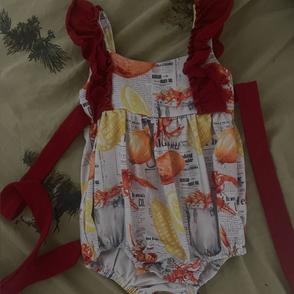 Red and White Ruffled Baby Romper